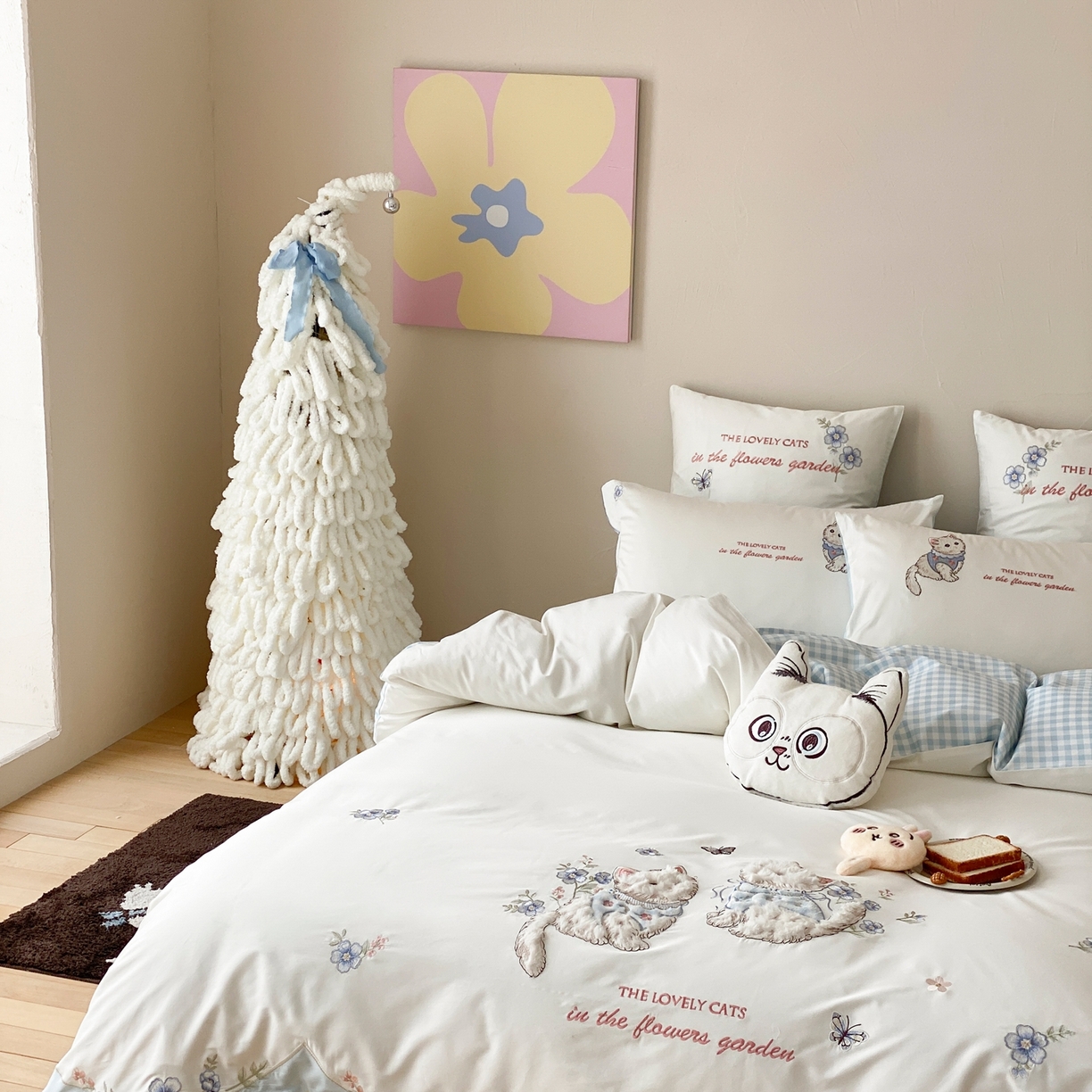 91家纺网 家纺一手货源 找家纺 星野 2026春夏新款100s双股澳棉纯棉刺绣四件套-第二波 花间喵语