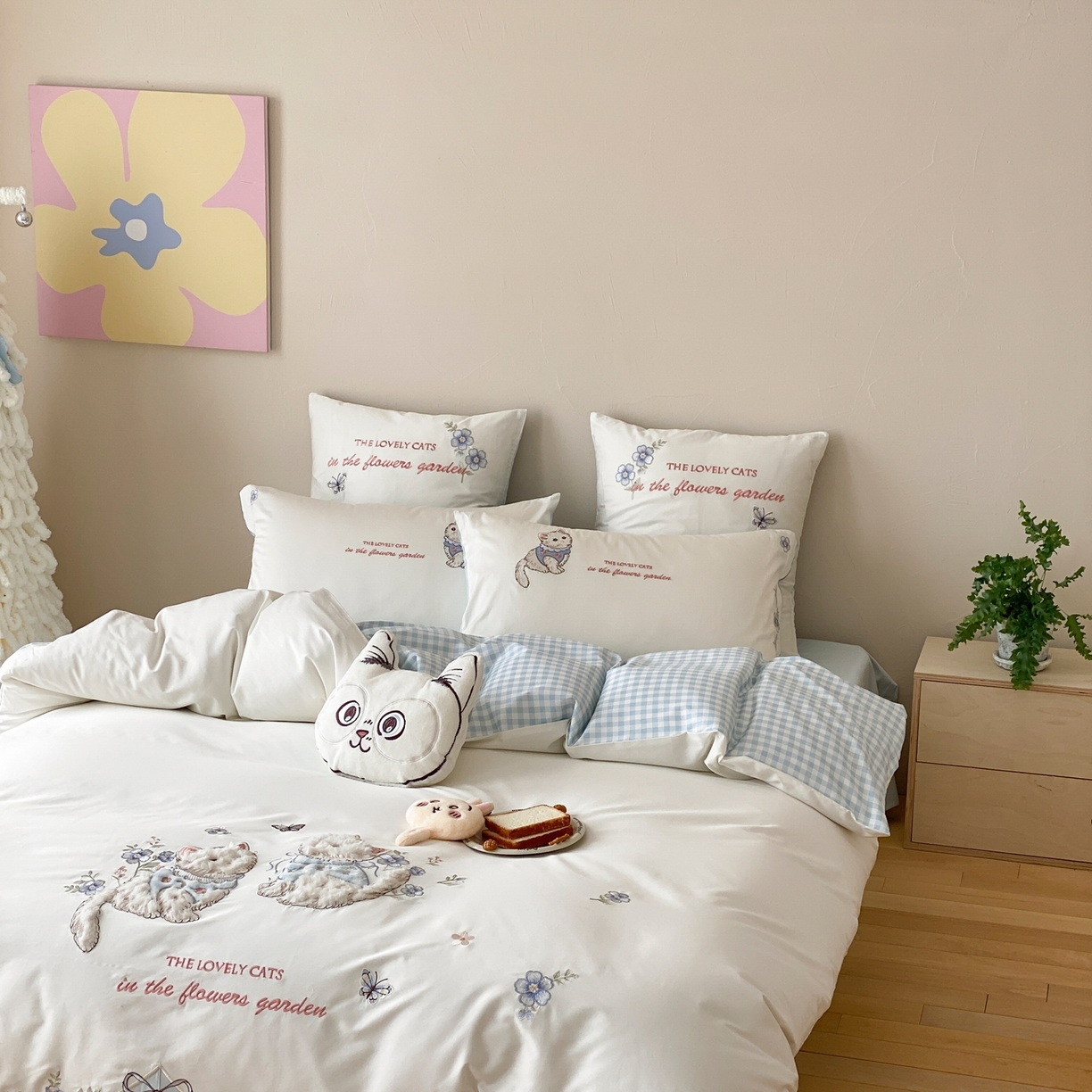 91家纺网 家纺一手货源 找家纺 星野 2026春夏新款100s双股澳棉纯棉刺绣四件套-第二波 花间喵语