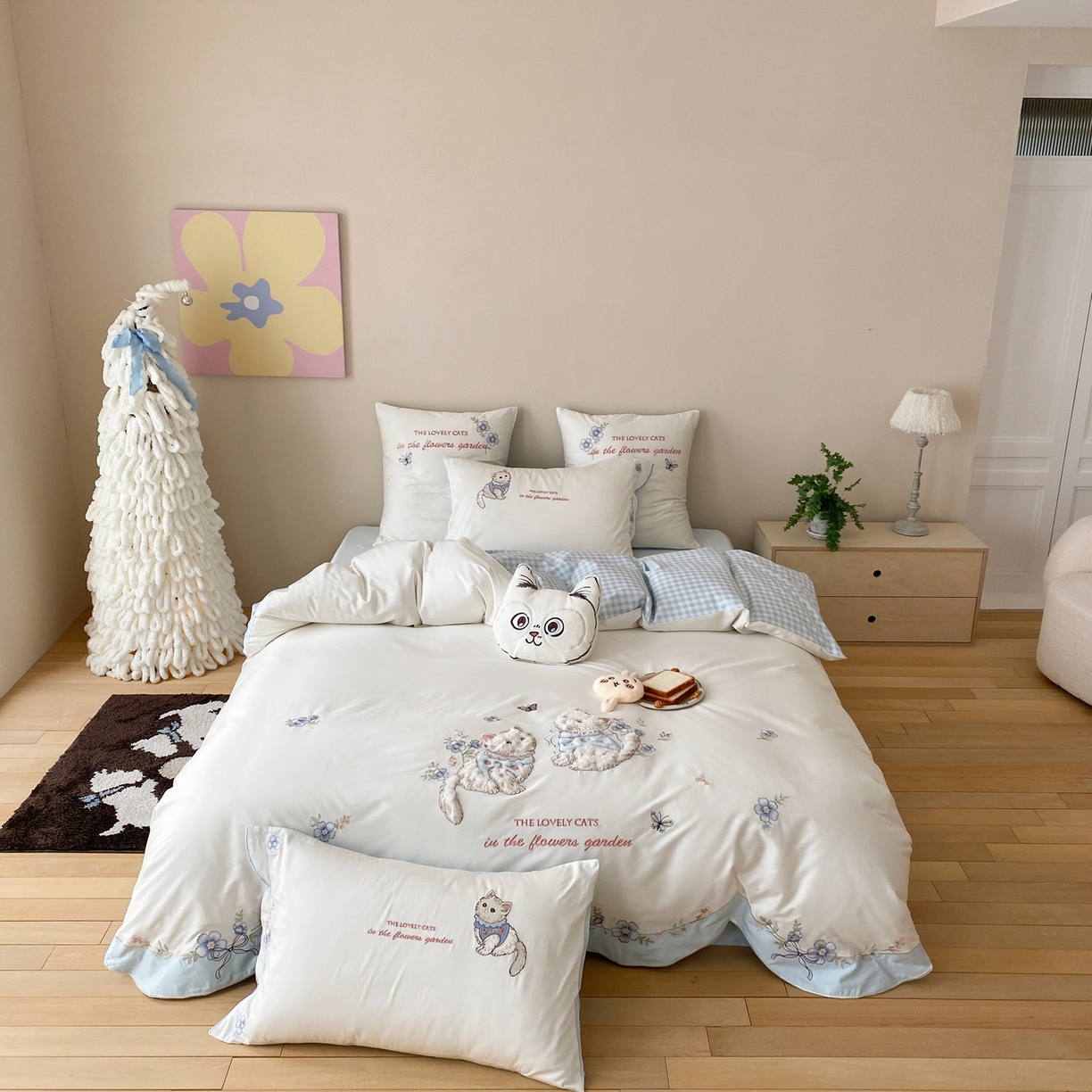 91家纺网 家纺一手货源 找家纺 星野 2026春夏新款100s双股澳棉纯棉刺绣四件套-第二波 花间喵语