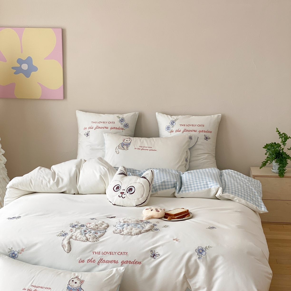 91家纺网 家纺一手货源 找家纺 星野 2026春夏新款100s双股澳棉纯棉刺绣四件套-第二波 花间喵语