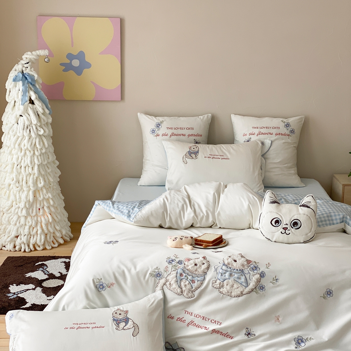 91家纺网 家纺一手货源 找家纺 星野 2026春夏新款100s双股澳棉纯棉刺绣四件套-第二波 花间喵语