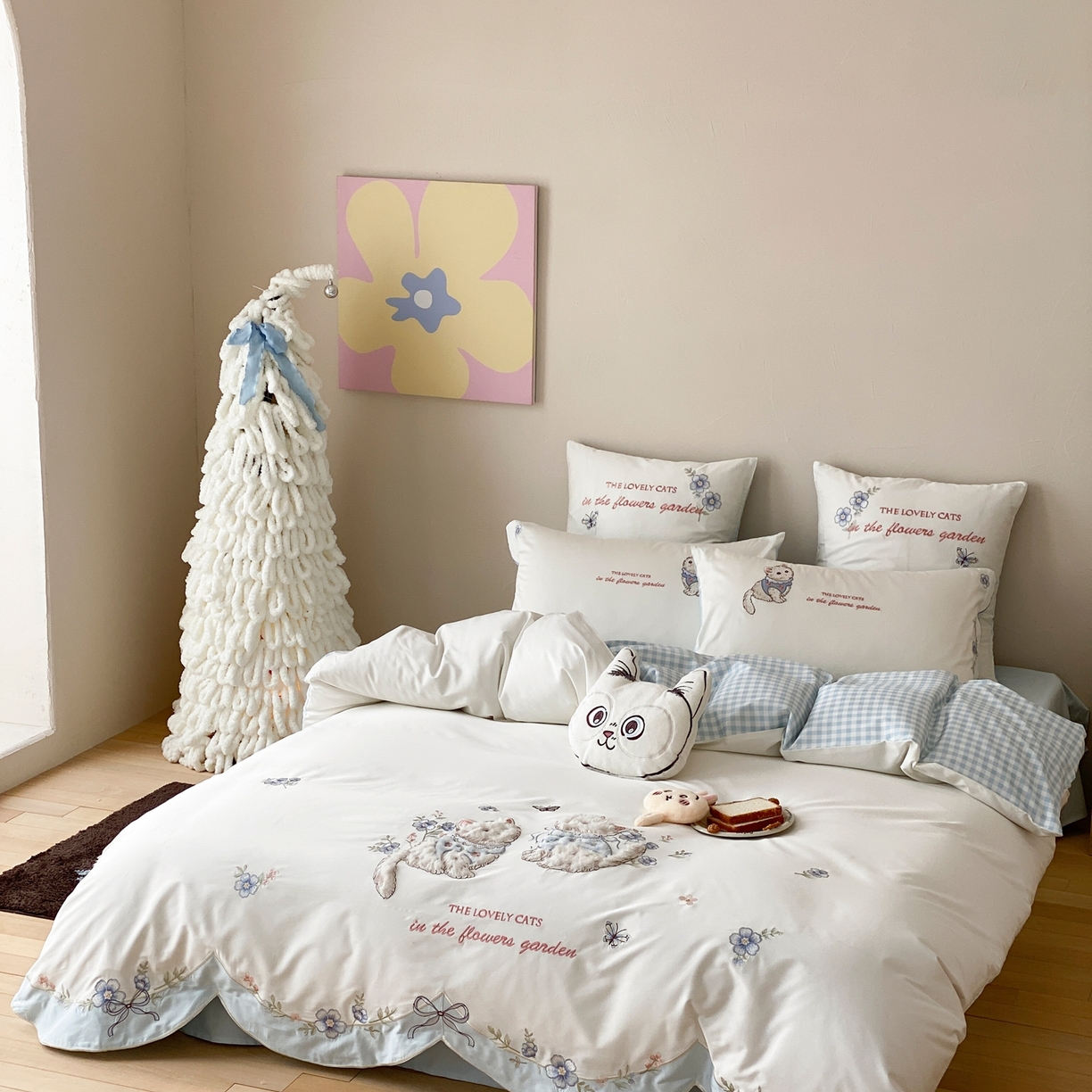 91家纺网 家纺一手货源 找家纺 星野 2026春夏新款100s双股澳棉纯棉刺绣四件套-第二波 花间喵语