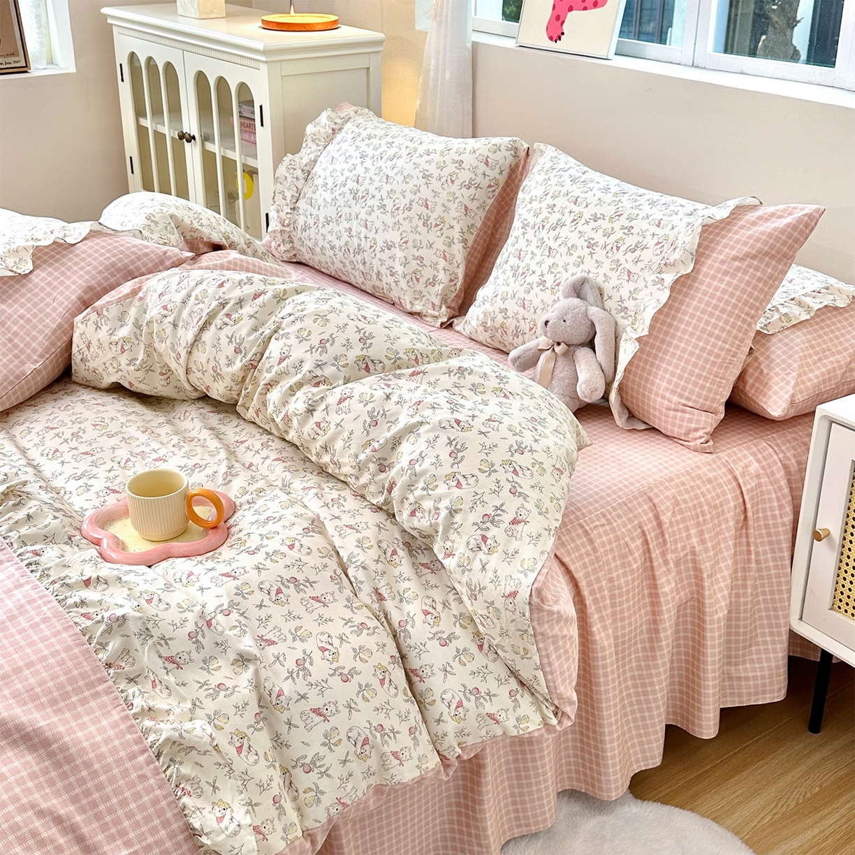 91家纺网 家纺一手货源 找家纺 （总）玉元坊 2026新款碎花田园花边公主风全棉纯棉床裙四件套三件套