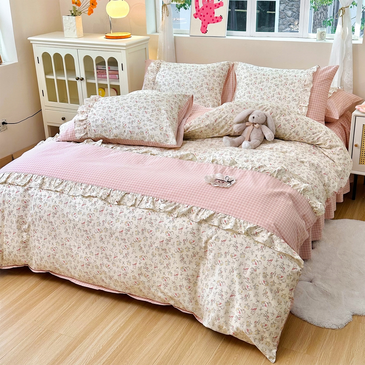 91家纺网 家纺一手货源 找家纺 （总）玉元坊 2026新款碎花田园花边公主风全棉纯棉床裙四件套三件套