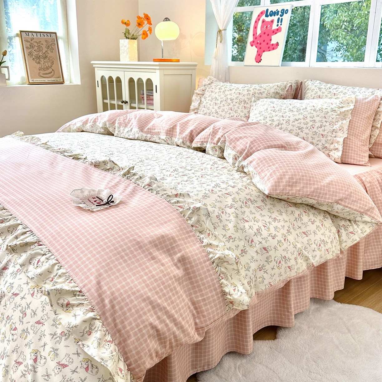 91家纺网 家纺一手货源 找家纺 （总）玉元坊 2026新款碎花田园花边公主风全棉纯棉床裙四件套三件套