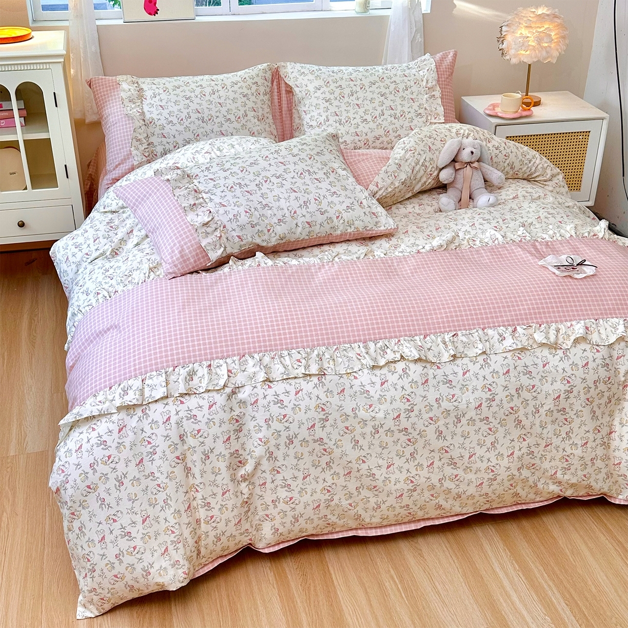 91家纺网 家纺一手货源 找家纺 （总）玉元坊 2026新款碎花田园花边公主风全棉纯棉床裙四件套三件套