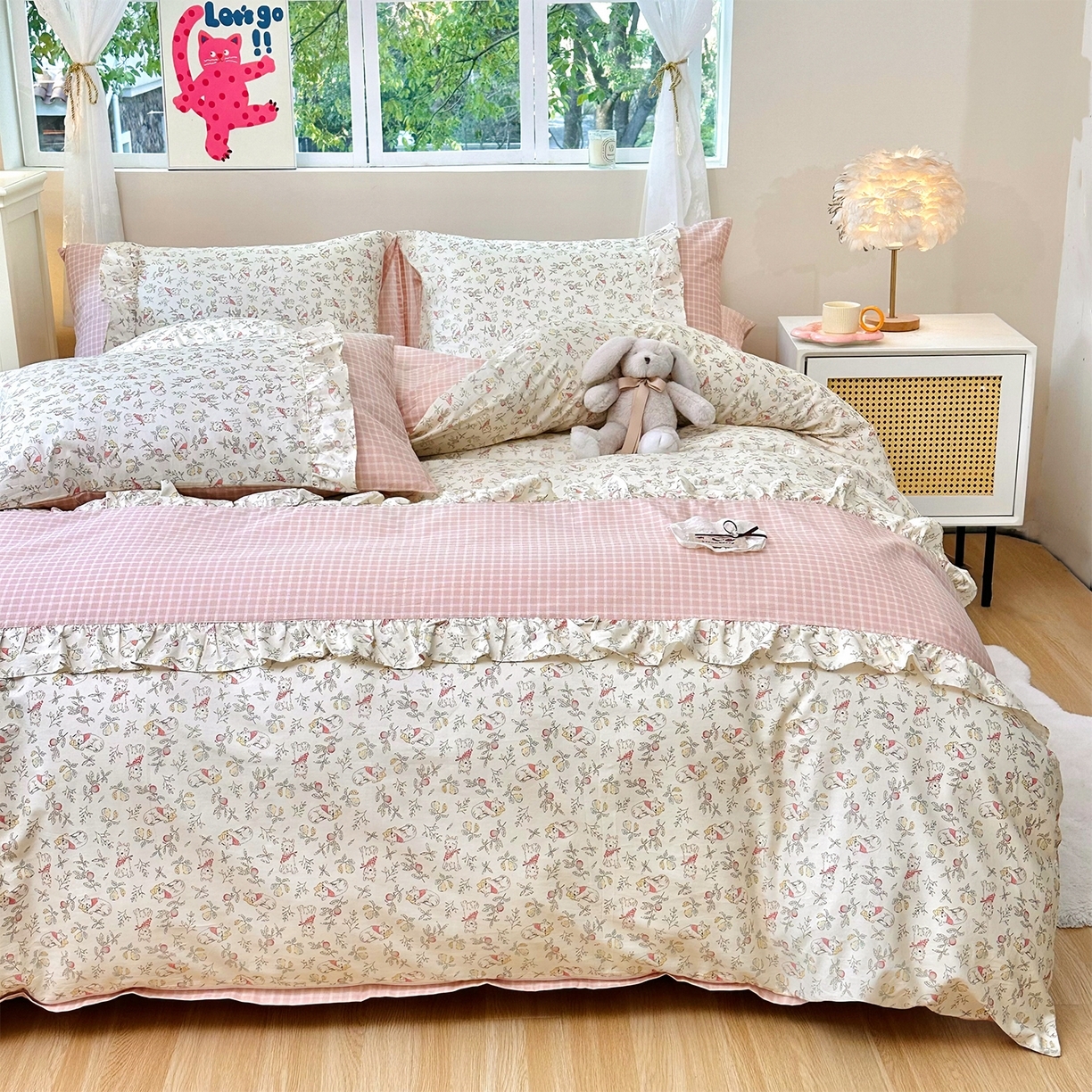 91家纺网 家纺一手货源 找家纺 （总）玉元坊 2026新款碎花田园花边公主风全棉纯棉床裙四件套三件套