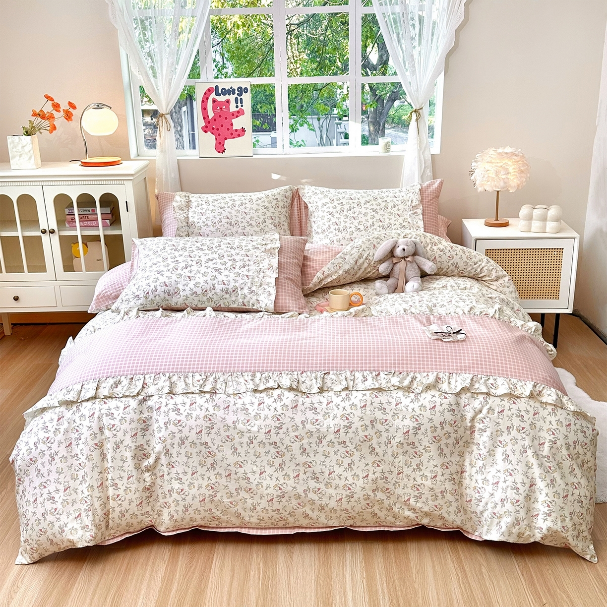 91家纺网 家纺一手货源 找家纺 （总）玉元坊 2026新款碎花田园花边公主风全棉纯棉床裙四件套三件套