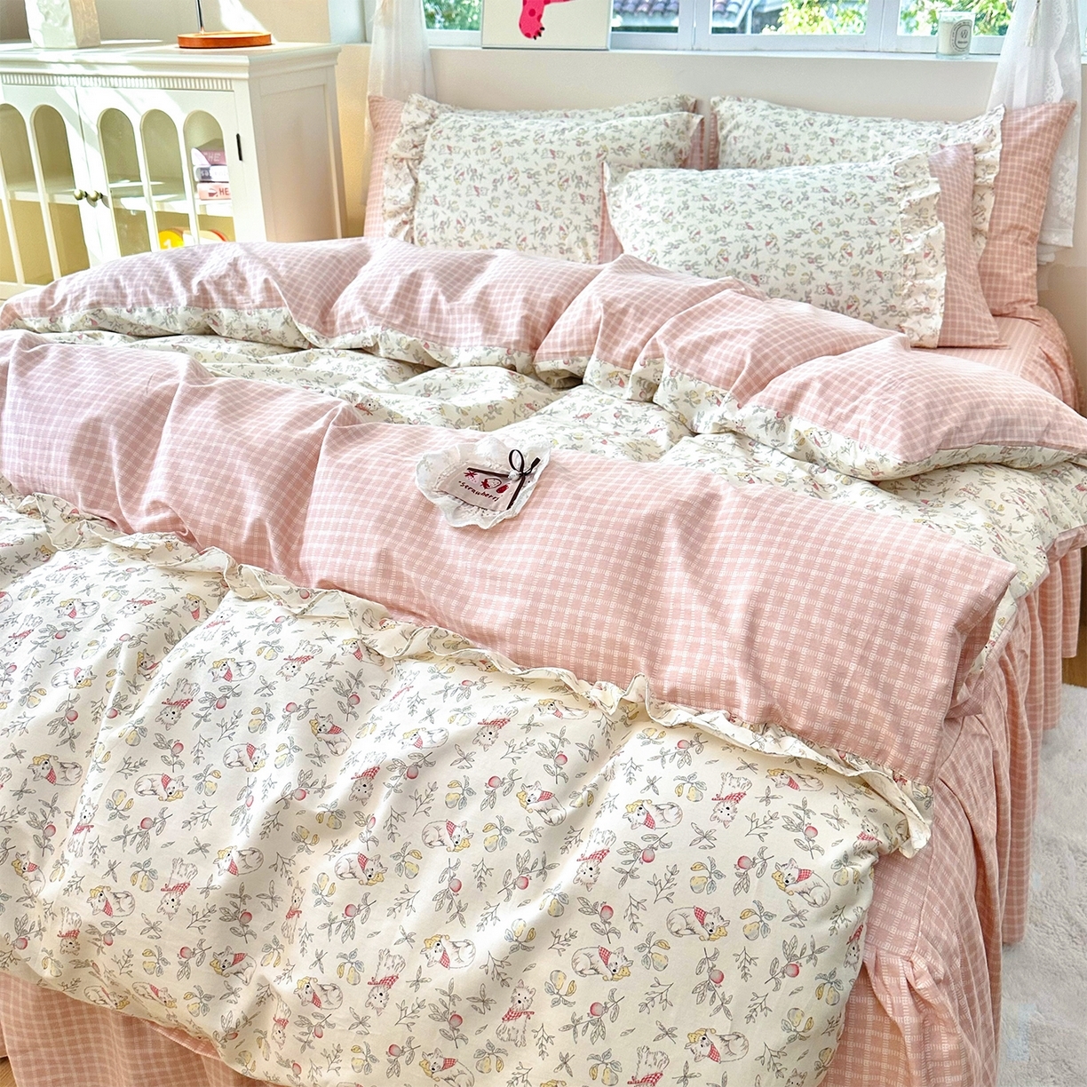 91家纺网 家纺一手货源 找家纺 （总）玉元坊 2026新款碎花田园花边公主风全棉纯棉床裙四件套三件套