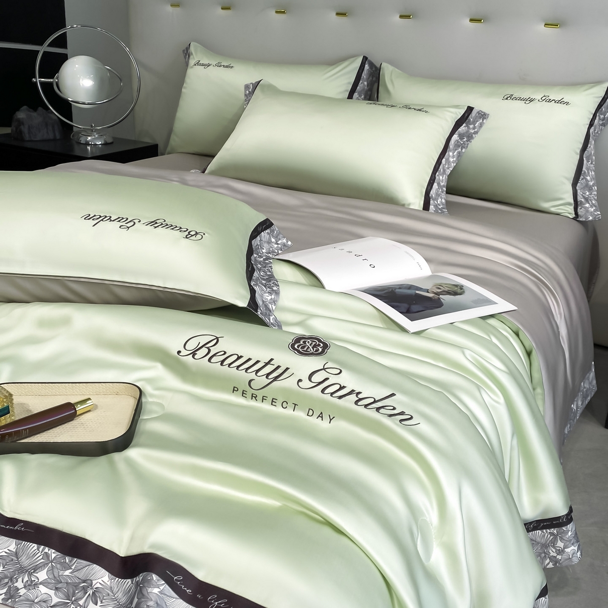 91家纺网 家纺一手货源 找家纺 云棉坊 2026新款水洗真丝冰丝夏被夏凉被空调被数码边刺绣款-琉光系列 琉光-水果清香+山灰