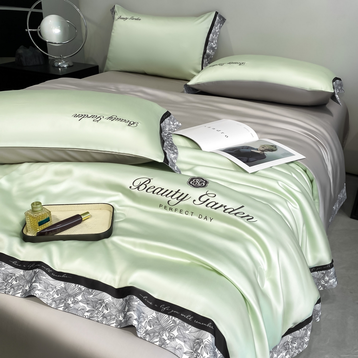 91家纺网 家纺一手货源 找家纺 云棉坊 2026新款水洗真丝冰丝夏被夏凉被空调被数码边刺绣款-琉光系列 琉光-水果清香+山灰