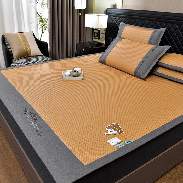 小牛席业 2026新款PE冷感霸王藤系列（雪山刺绣款）凉席藤席冰藤席冰丝席草席竹席乳胶席凉感豆豆席 黄色