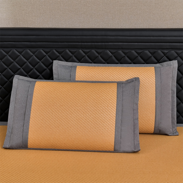 91家纺网 家纺一手货源 找家纺 小牛席业 2026新款PE冷感霸王藤系列（雪山刺绣款）凉席藤席冰藤席冰丝席草席竹席乳胶席凉感豆豆席 黄色