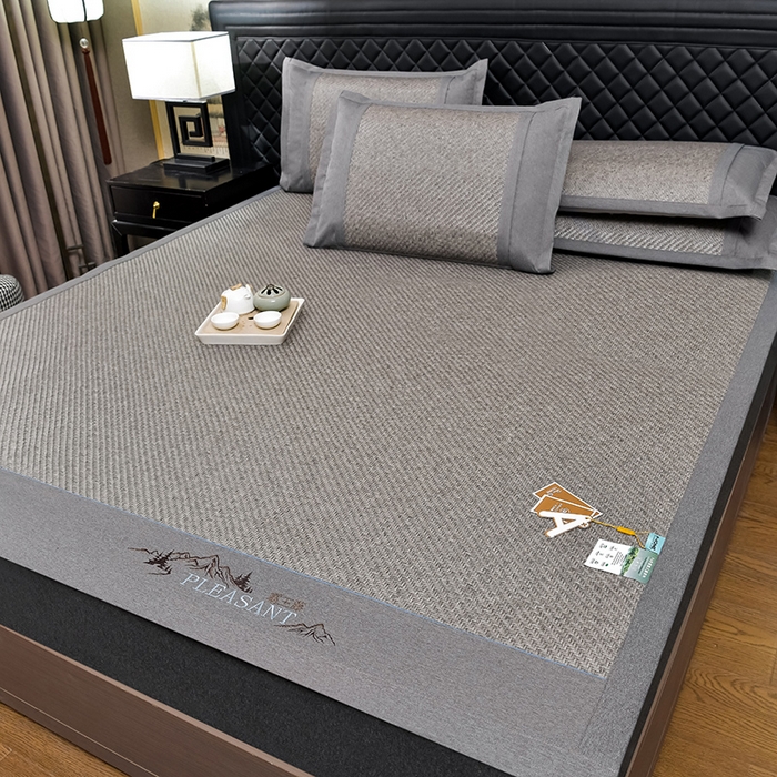 91家纺网 家纺一手货源 找家纺 小牛席业 2026新款PE冷感霸王藤系列（雪山刺绣款）凉席藤席冰藤席冰丝席草席竹席乳胶席凉感豆豆席 灰色