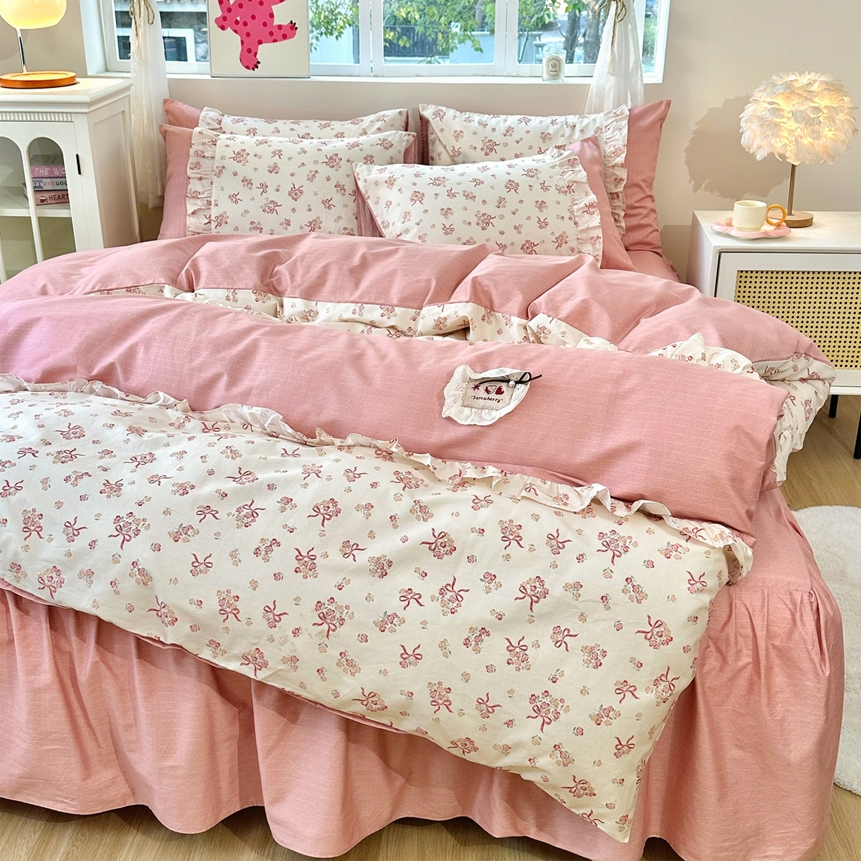 91家纺网 家纺一手货源 找家纺 （总）玉元坊 2026新款碎花田园花边公主风全棉纯棉床裙四件套三件套