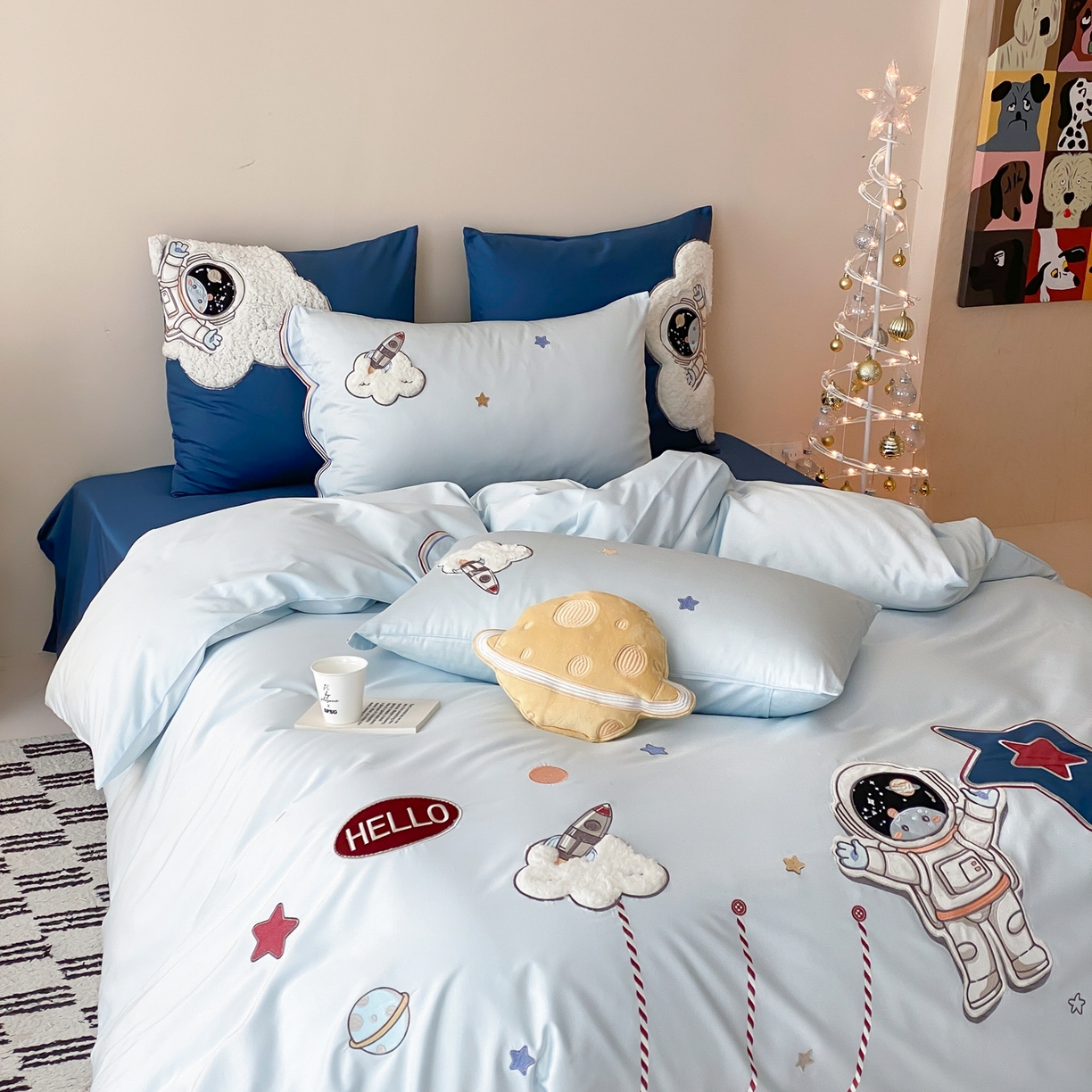 91家纺网 家纺一手货源 找家纺 星野 2026春夏新款100s双股澳棉纯棉刺绣四件套-第二波 逐梦星河