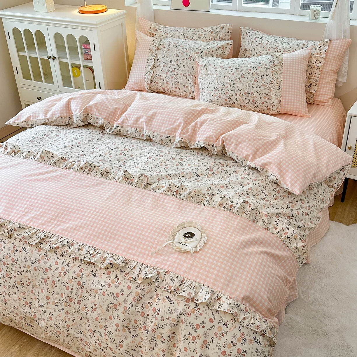 91家纺网 家纺一手货源 找家纺 玉元坊 2026新款碎花田园花边公主风全棉纯棉床裙四件套三件套 长安时刻