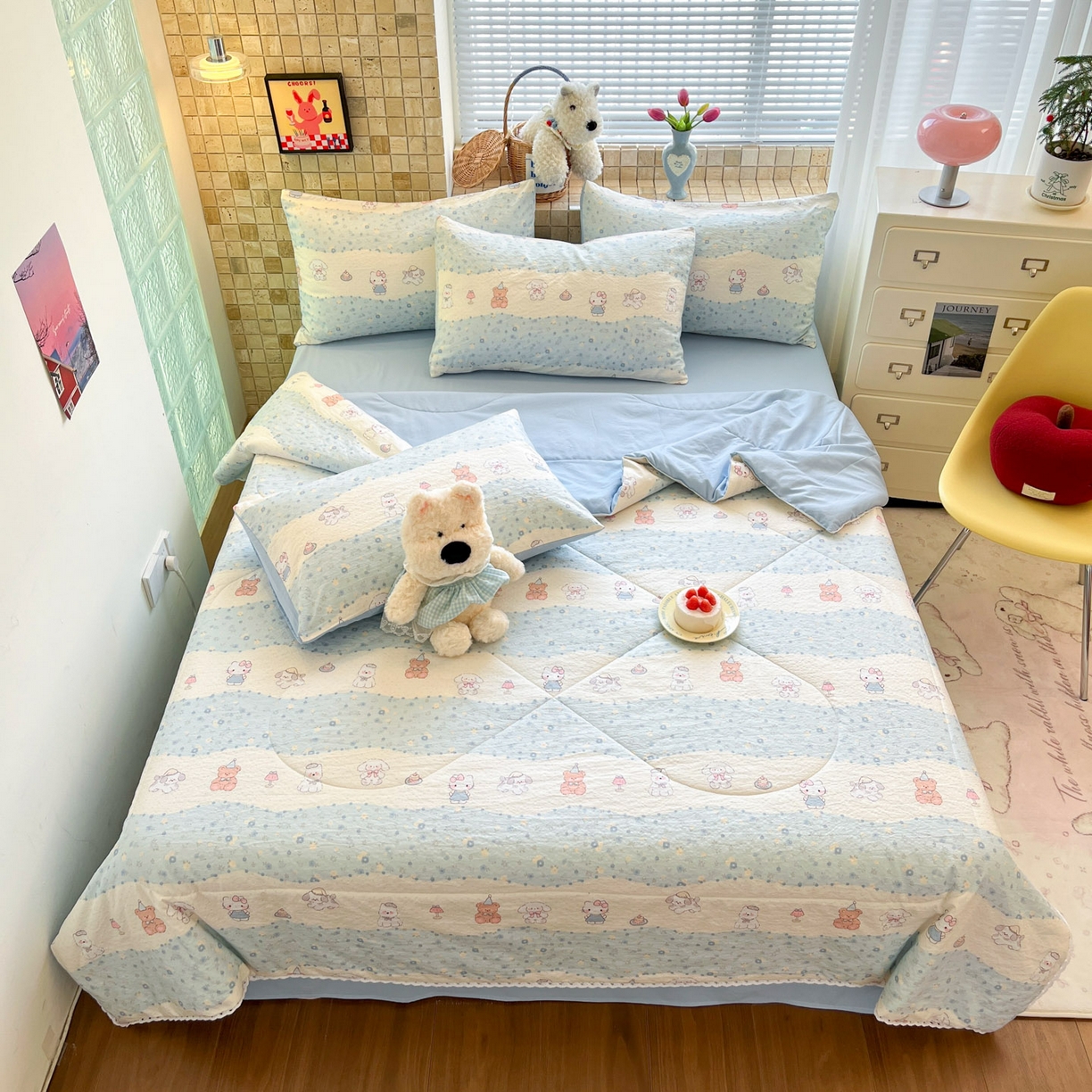 91家纺网 家纺一手货源 找家纺 川悦生活 2026新款双层纱木棉夏被四件套 花田乐园