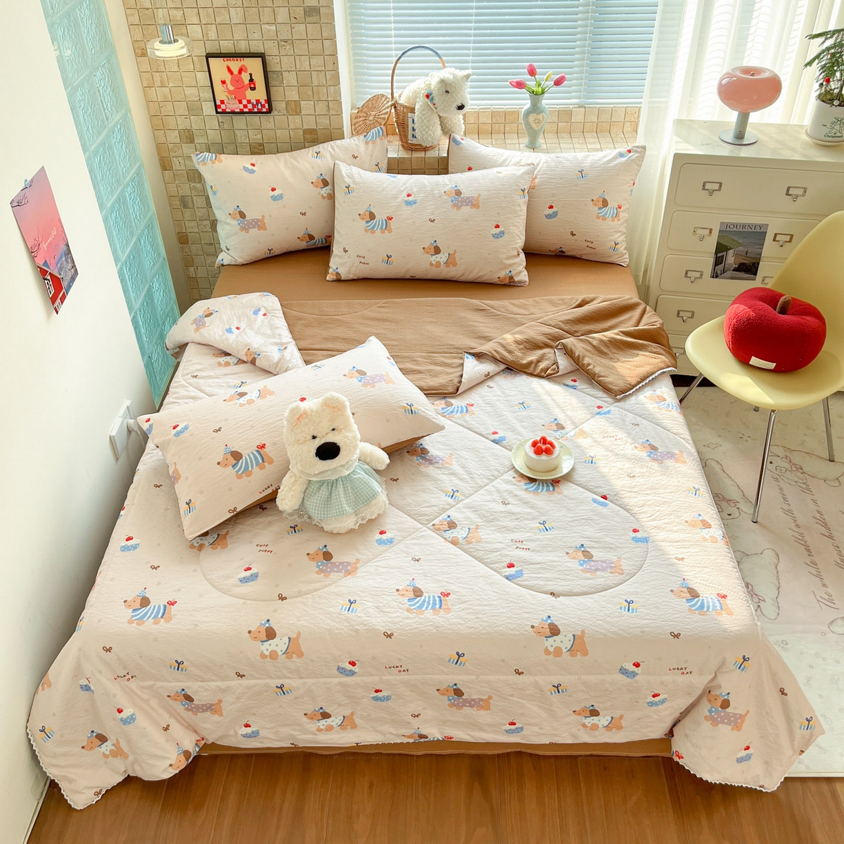 91家纺网 家纺一手货源 找家纺 川悦生活 2026新款双层纱木棉夏被四件套 可乐腊肠