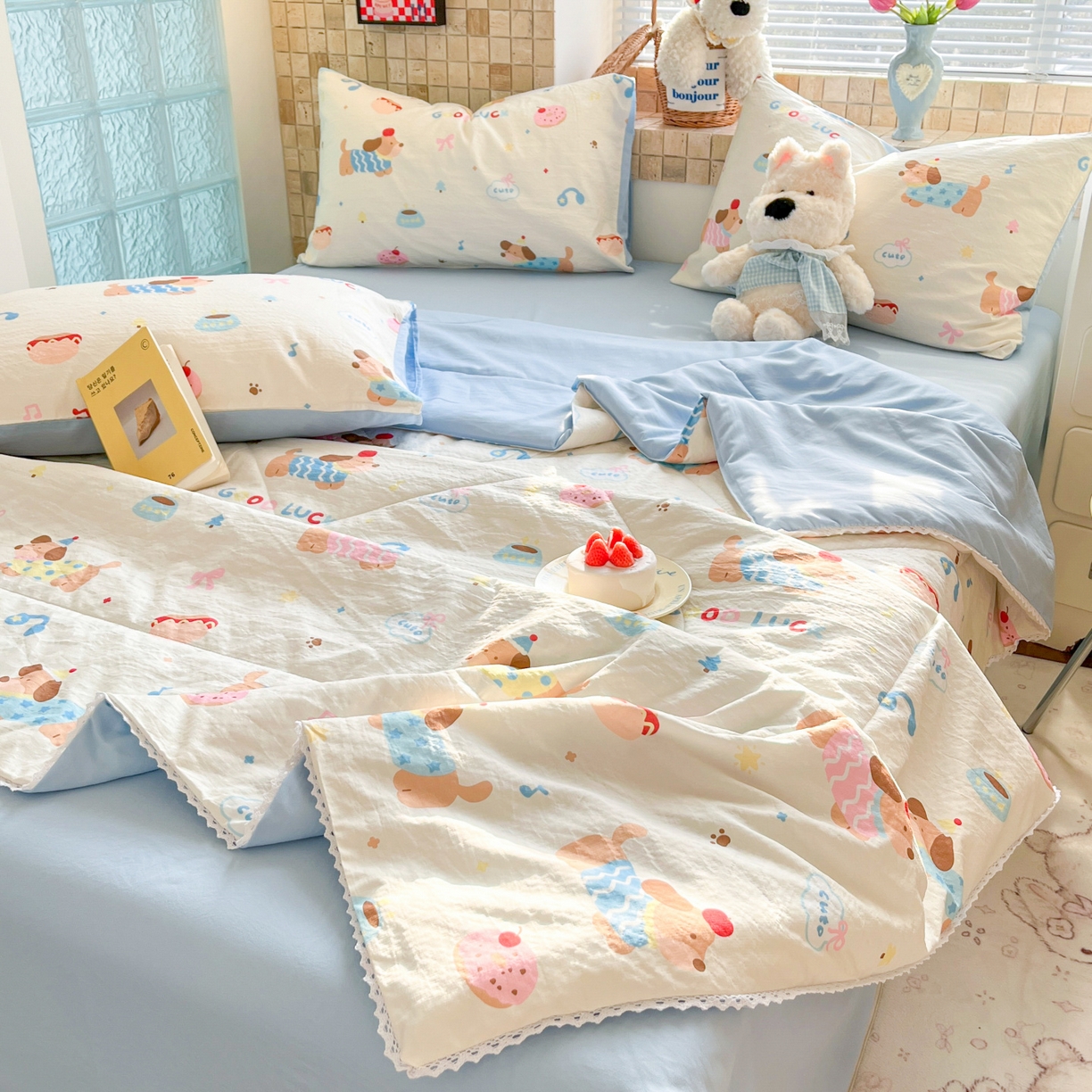 91家纺网 家纺一手货源 找家纺 川悦生活 2026新款双层纱木棉夏被四件套 腊肠庄园