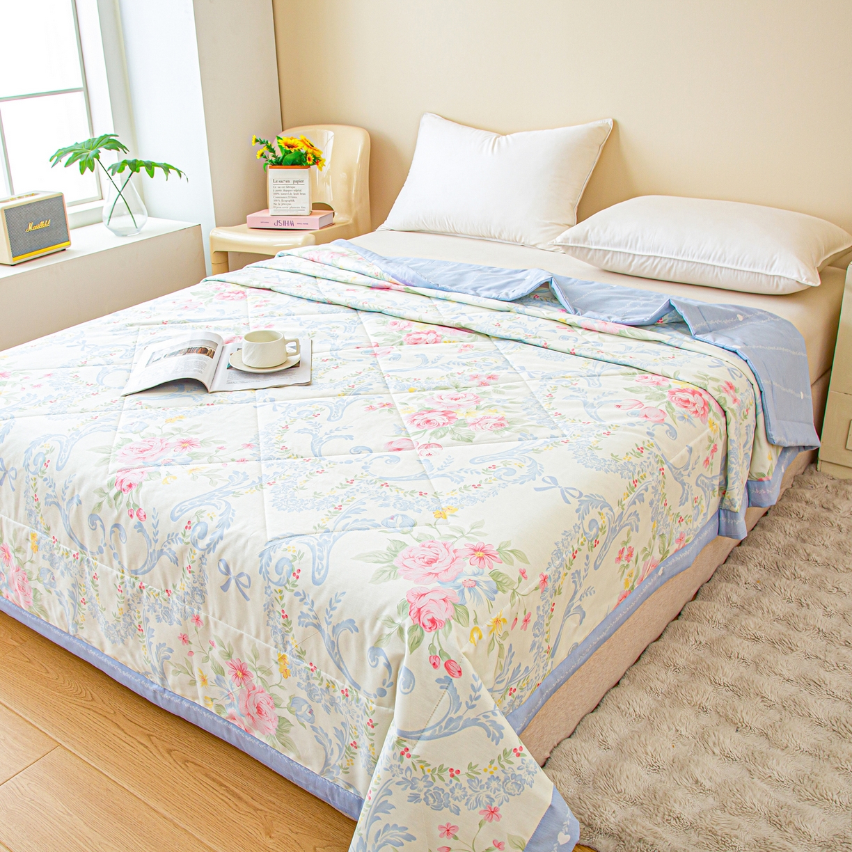 91家纺网 家纺一手货源 找家纺 美之润2026新款A类全棉印花夏被空调被夏凉被 博雅花苑