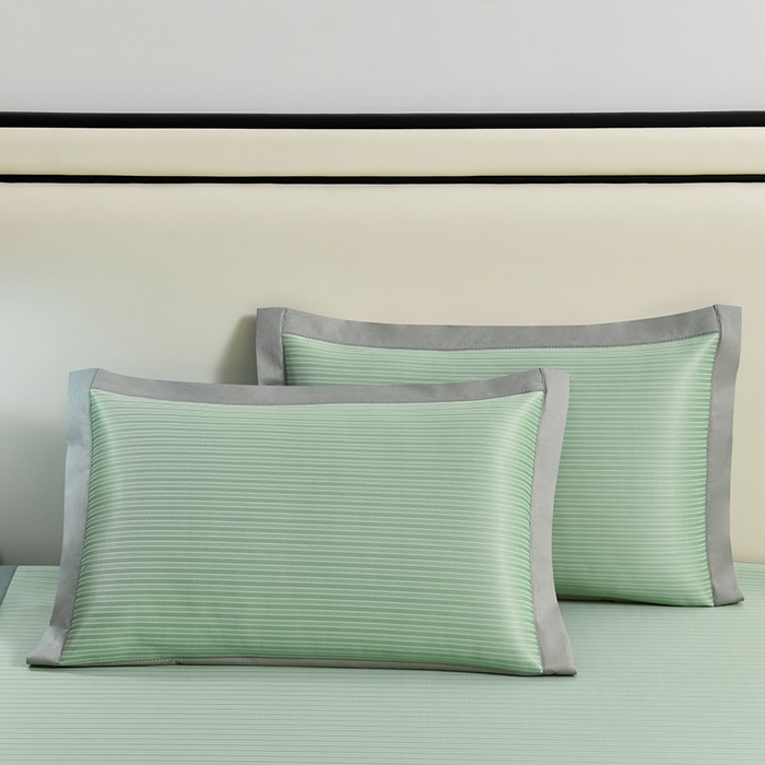 91家纺网 家纺一手货源 找家纺 小牛席业 2026新款经典条纹-绣球冰丝清凉席系列凉席藤席冰藤双面席冰丝席竹席凉席空调席草席三件套 绿色