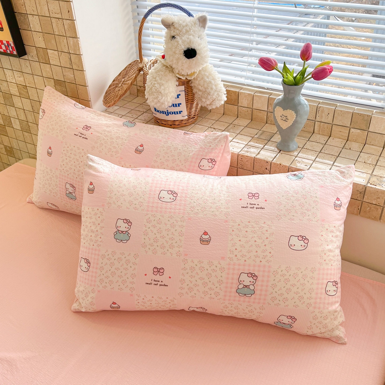 91家纺网 家纺一手货源 找家纺 川悦生活 2026新款双层纱木棉夏被四件套 奶油糕糕喵