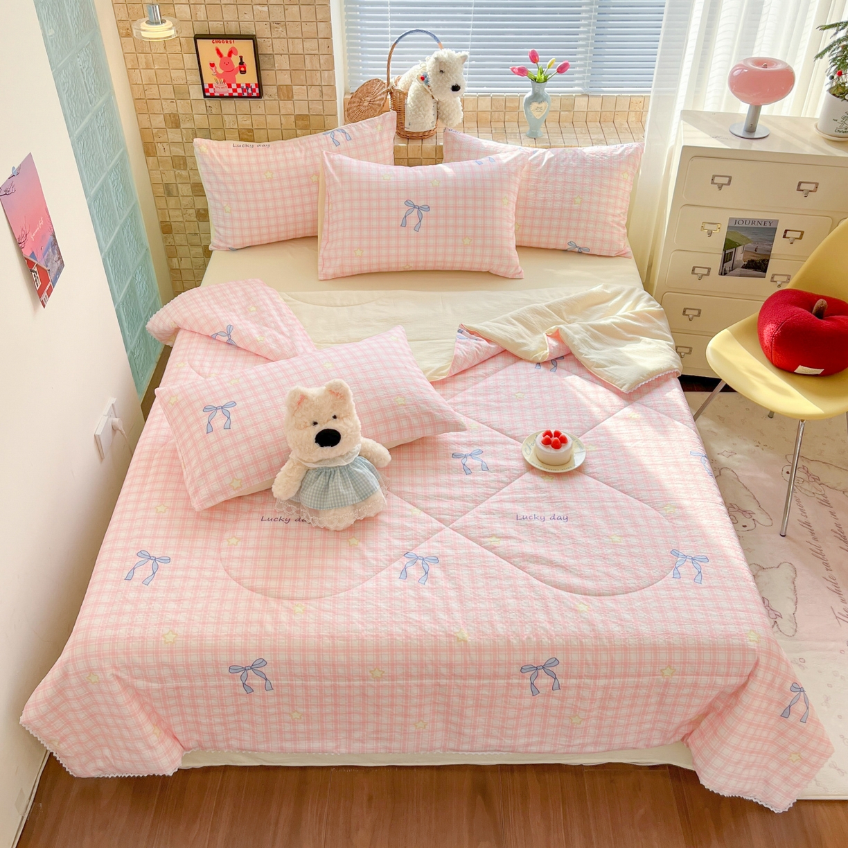 91家纺网 家纺一手货源 找家纺 川悦生活 2026新款双层纱木棉夏被四件套 奶油可盐