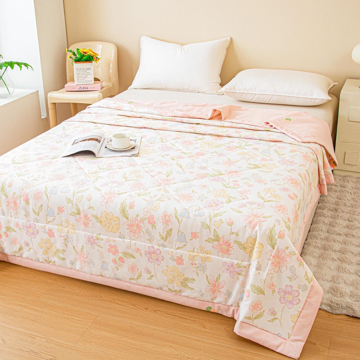 91家纺网 家纺一手货源 找家纺 美之润2026新款A类全棉印花夏被空调被夏凉被 初棉花语