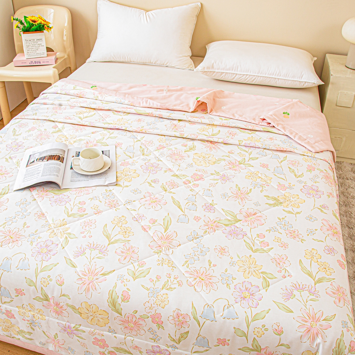 91家纺网 家纺一手货源 找家纺 美之润2026新款A类全棉印花夏被空调被夏凉被 初棉花语