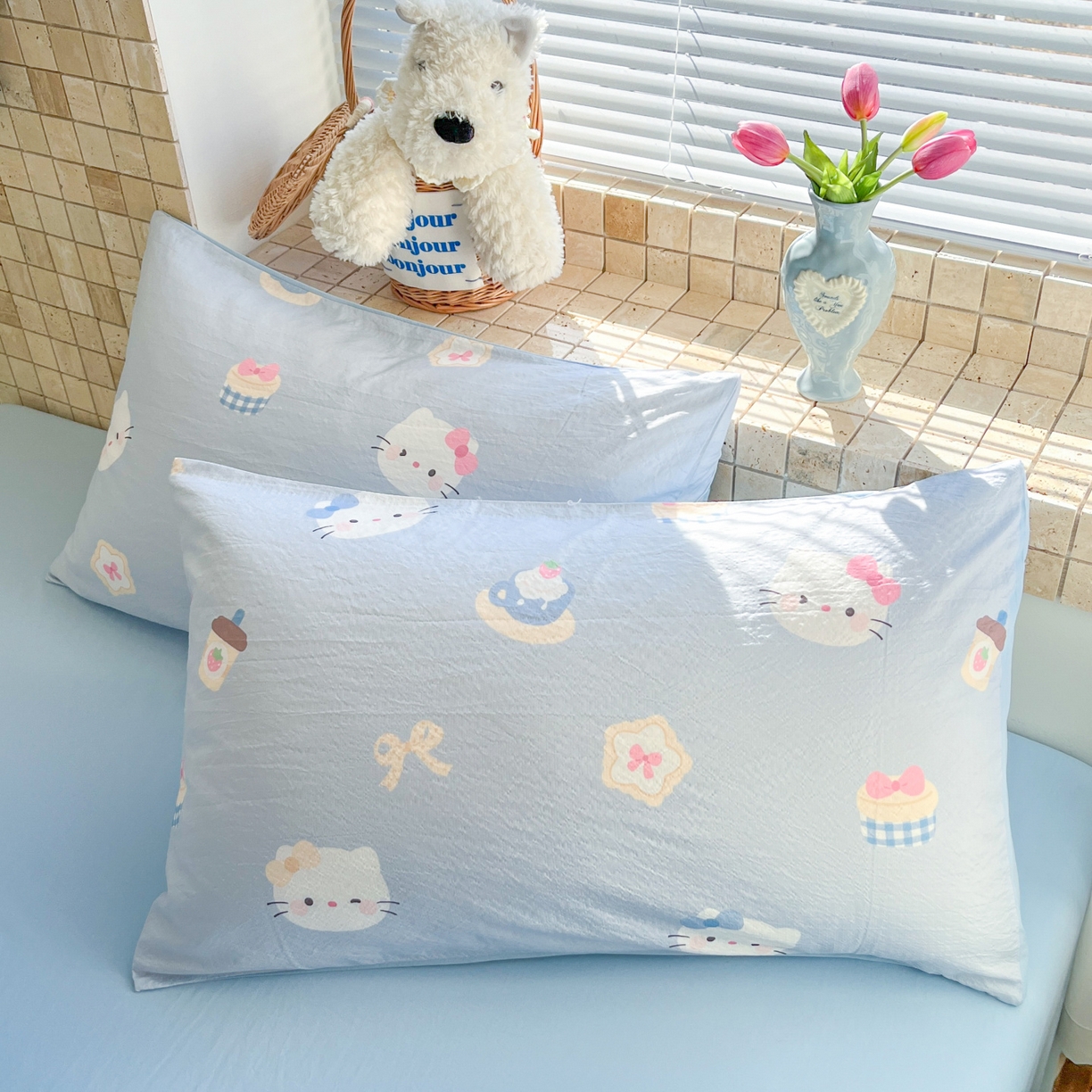 91家纺网 家纺一手货源 找家纺 川悦生活 2026新款双层纱木棉夏被四件套 汽水小咪