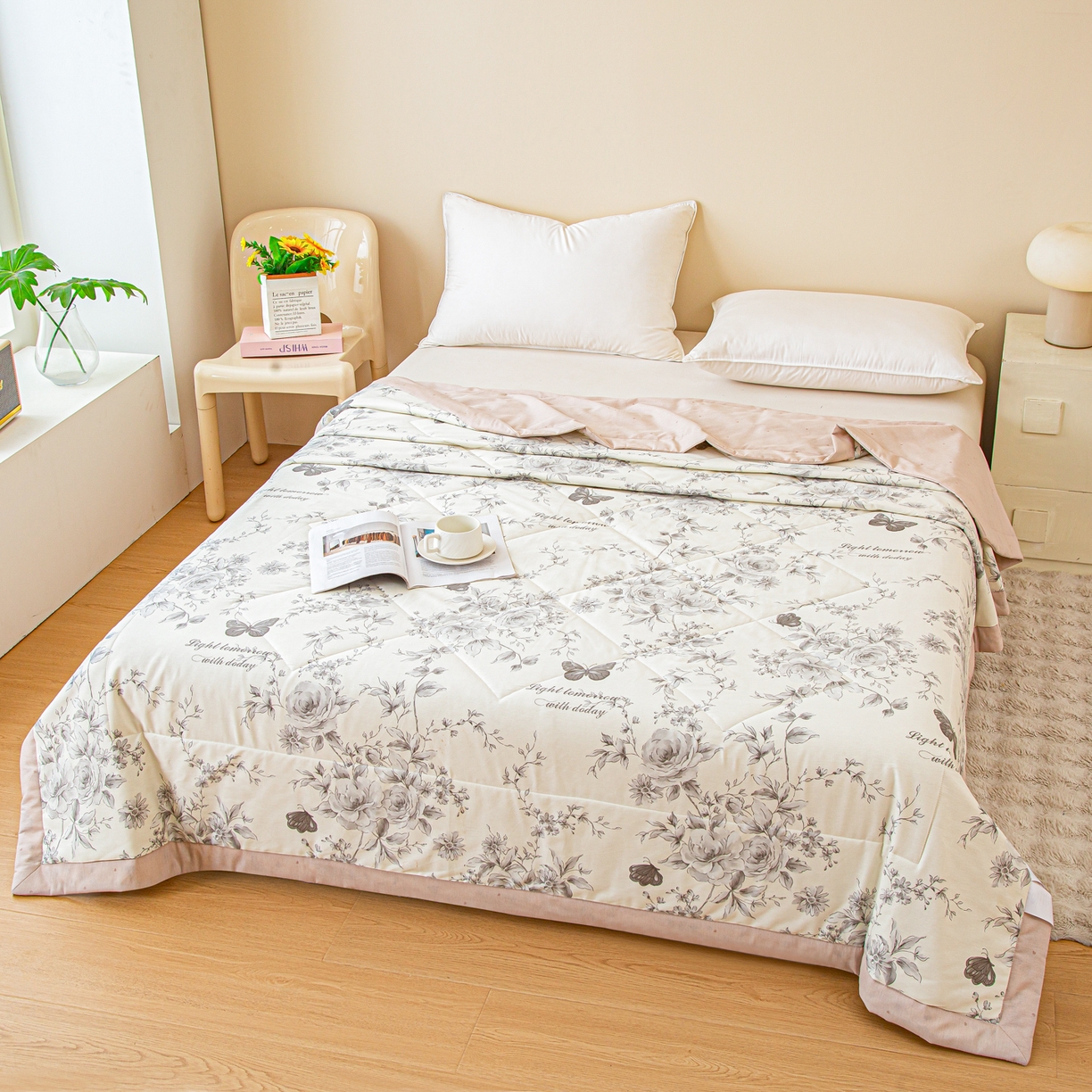 91家纺网 家纺一手货源 找家纺 美之润2026新款A类全棉印花夏被空调被夏凉被 蝶舞轻歌