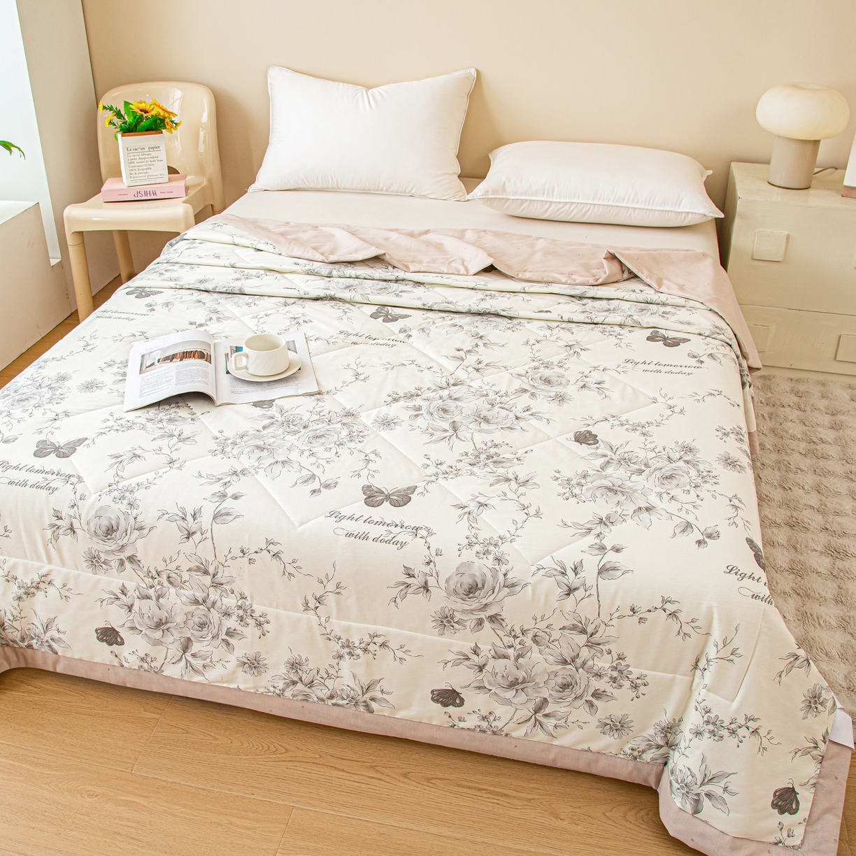 91家纺网 家纺一手货源 找家纺 美之润2026新款A类全棉印花夏被空调被夏凉被 蝶舞轻歌