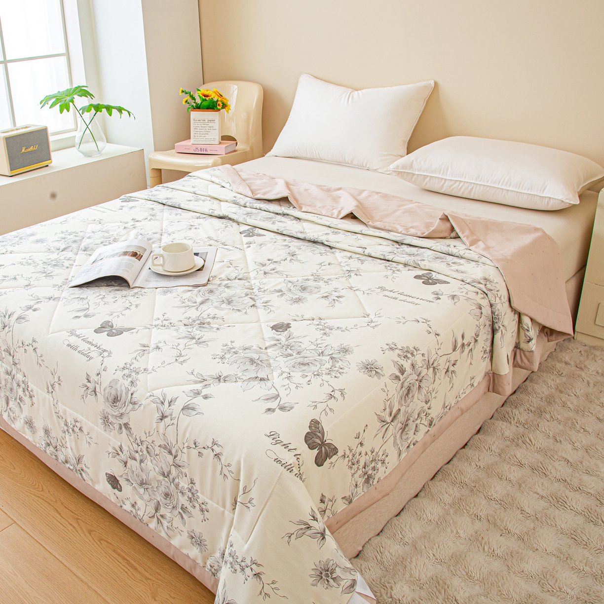 91家纺网 家纺一手货源 找家纺 美之润2026新款A类全棉印花夏被空调被夏凉被 蝶舞轻歌