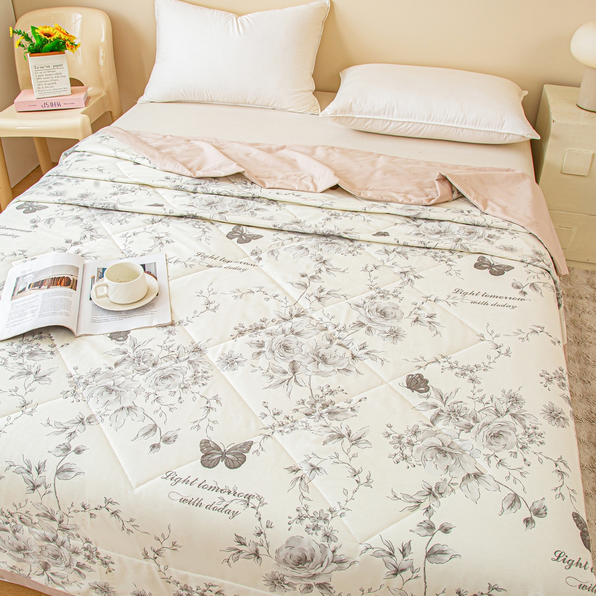 91家纺网 家纺一手货源 找家纺 美之润2026新款A类全棉印花夏被空调被夏凉被 蝶舞轻歌