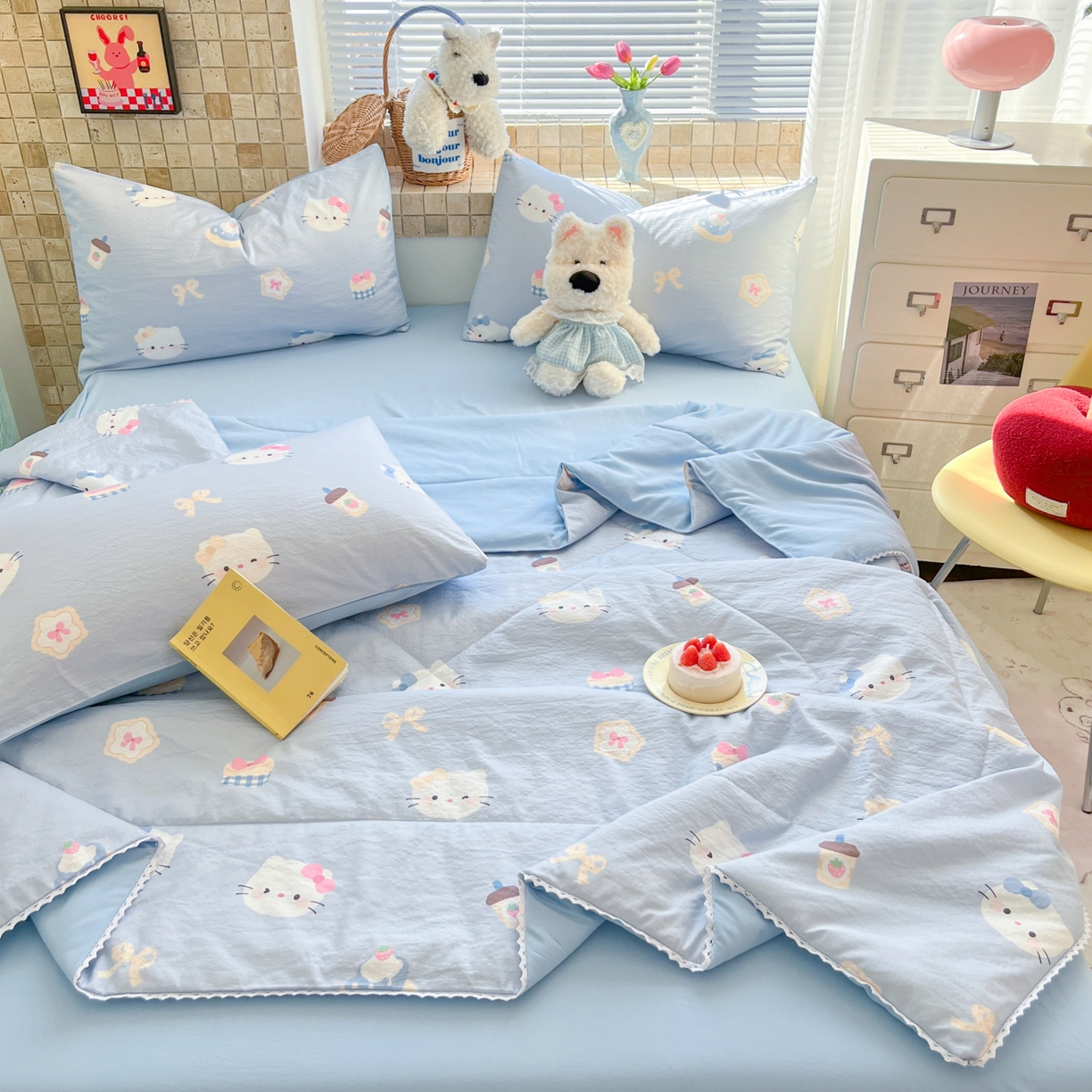 91家纺网 家纺一手货源 找家纺 川悦生活 2026新款双层纱木棉夏被四件套 汽水小咪