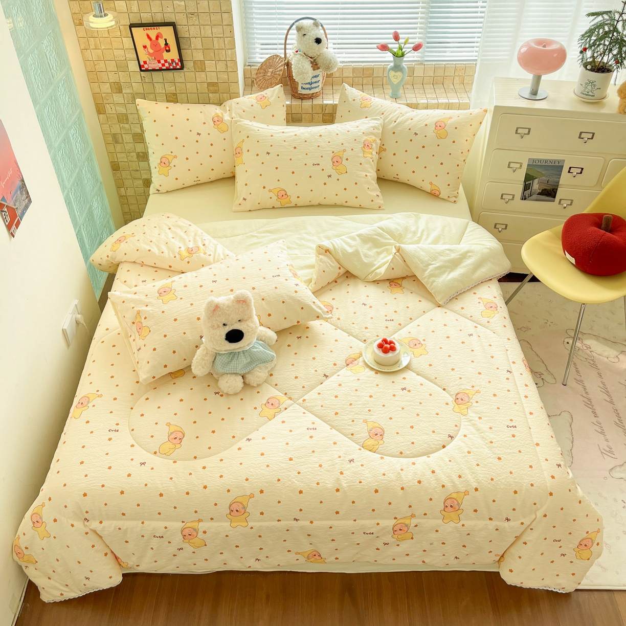 91家纺网 家纺一手货源 找家纺 川悦生活 2026新款双层纱木棉夏被四件套 恰星星