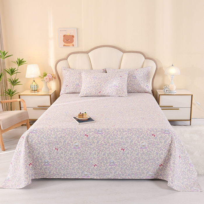 91家纺网 家纺一手货源 找家纺 2026新款细纱老粗布床单床笠凉席席子三件套 花园小兔