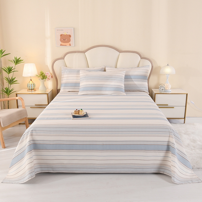 91家纺网 家纺一手货源 找家纺 2026新款细纱老粗布床单床笠凉席席子三件套 经典条纹