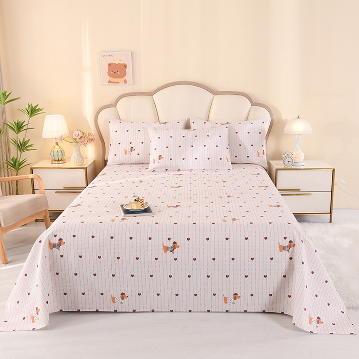 91家纺网 家纺一手货源 找家纺 2026新款细纱老粗布床单床笠凉席席子三件套 腊肠狗