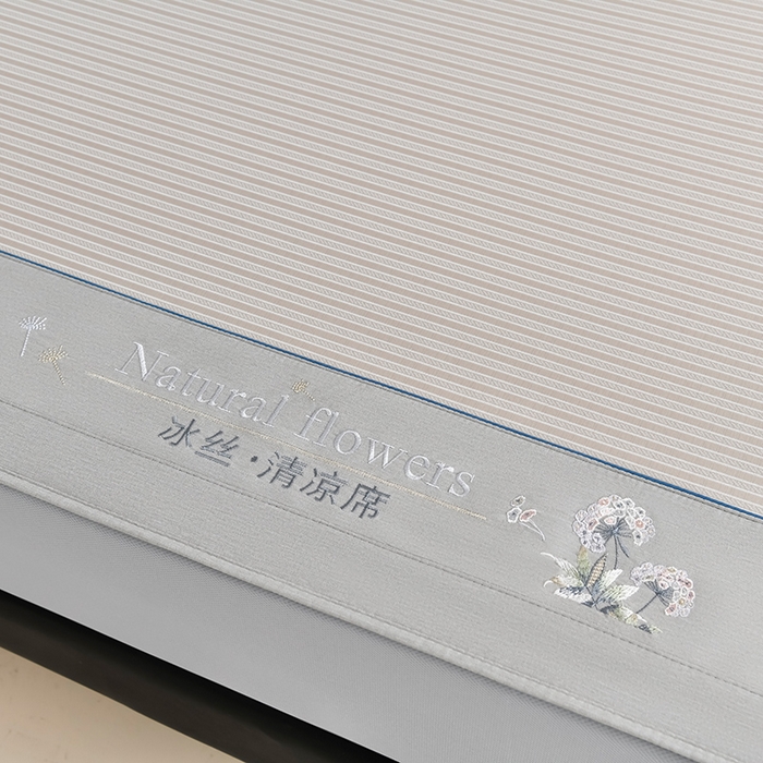 91家纺网 家纺一手货源 找家纺 小牛席业 2026新款经典条纹冰丝清凉席系列（床笠款）-绣球凉席藤席冰藤双面席冰丝席竹席凉席空调席草席三件套 香槟