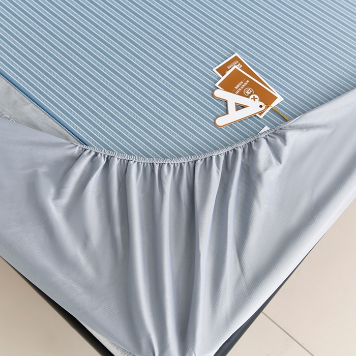 91家纺网 家纺一手货源 找家纺 小牛席业 2026新款经典条纹冰丝清凉席系列（床笠款）-绣球凉席藤席冰藤双面席冰丝席竹席凉席空调席草席三件套 蓝色