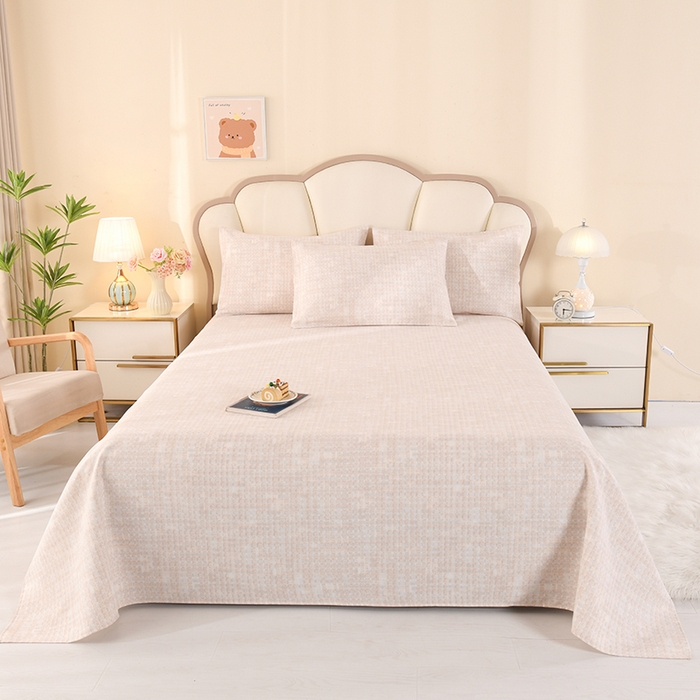 91家纺网 家纺一手货源 找家纺 2026新款细纱老粗布床单床笠凉席席子三件套 柔格