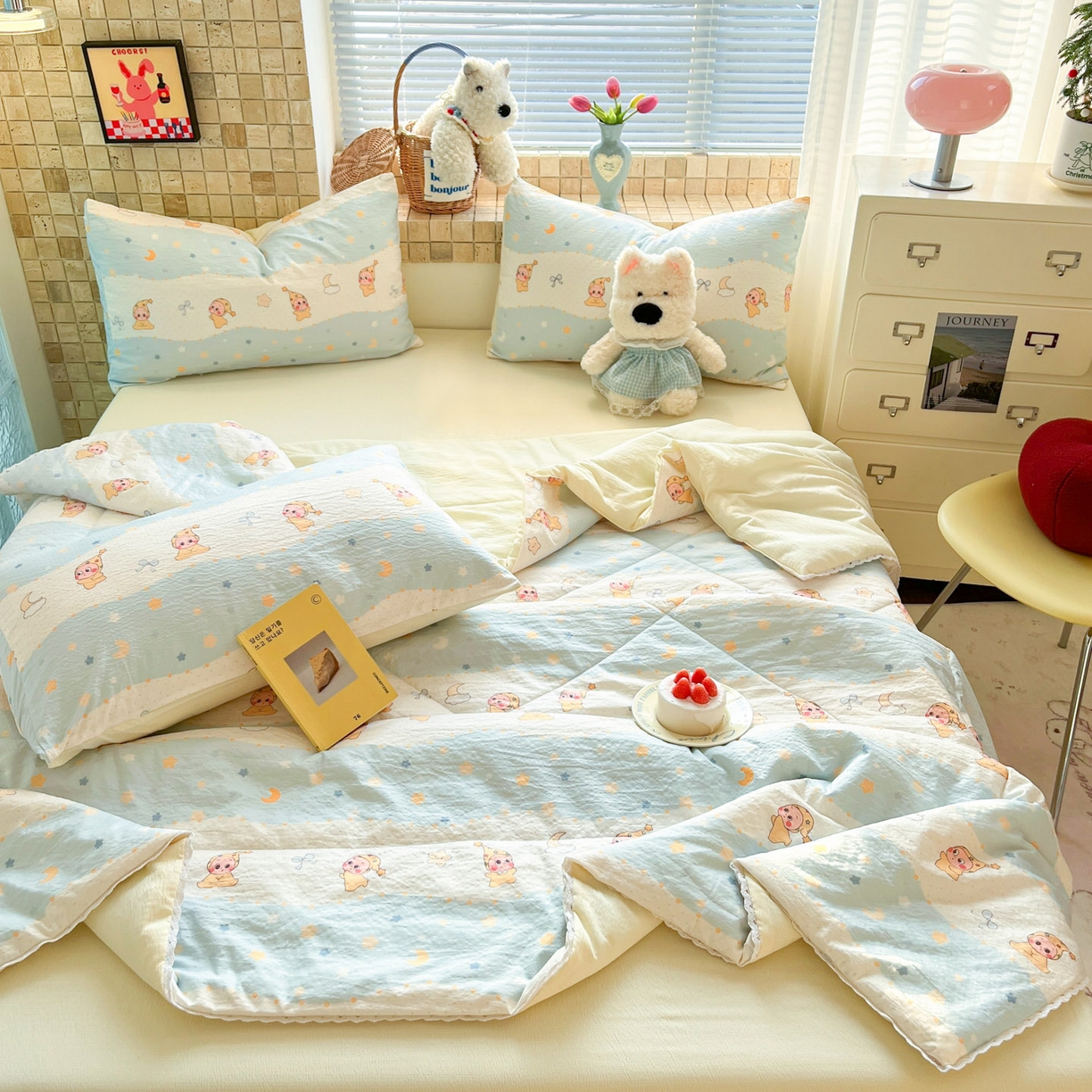 川悦生活 2026新款双层纱木棉夏被四件套 数星星