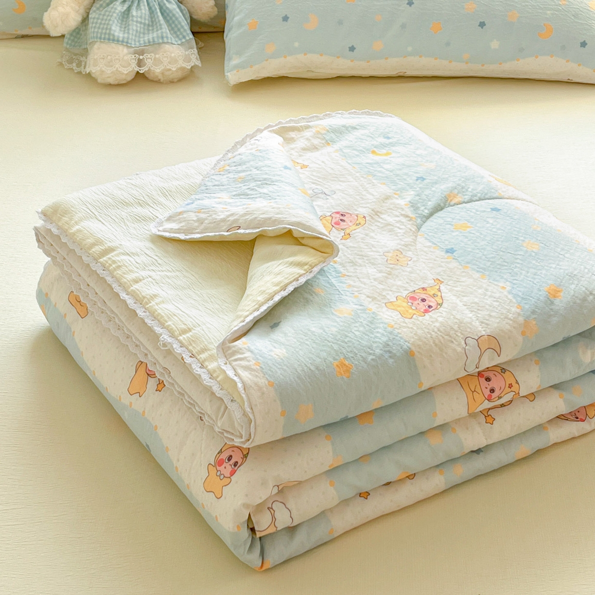 91家纺网 家纺一手货源 找家纺 川悦生活 2026新款双层纱木棉夏被四件套 数星星