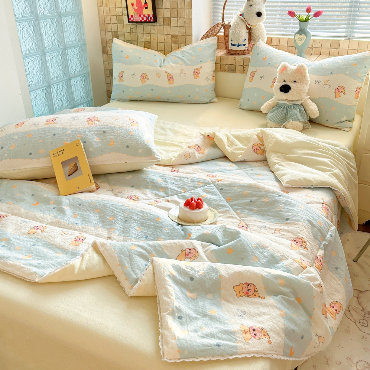 91家纺网 家纺一手货源 找家纺 川悦生活 2026新款双层纱木棉夏被四件套 数星星