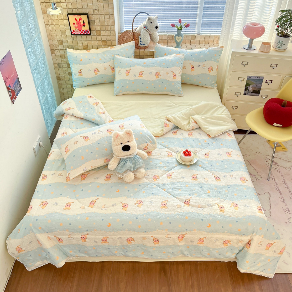 91家纺网 家纺一手货源 找家纺 川悦生活 2026新款双层纱木棉夏被四件套 数星星