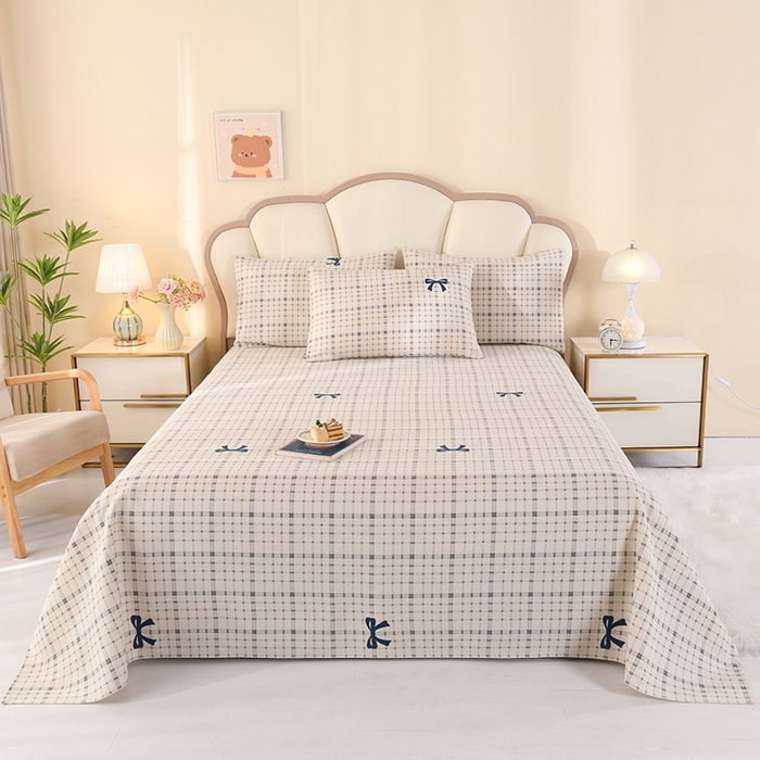 91家纺网 家纺一手货源 找家纺 2026新款细纱老粗布床单床笠凉席席子三件套 素格蝶意