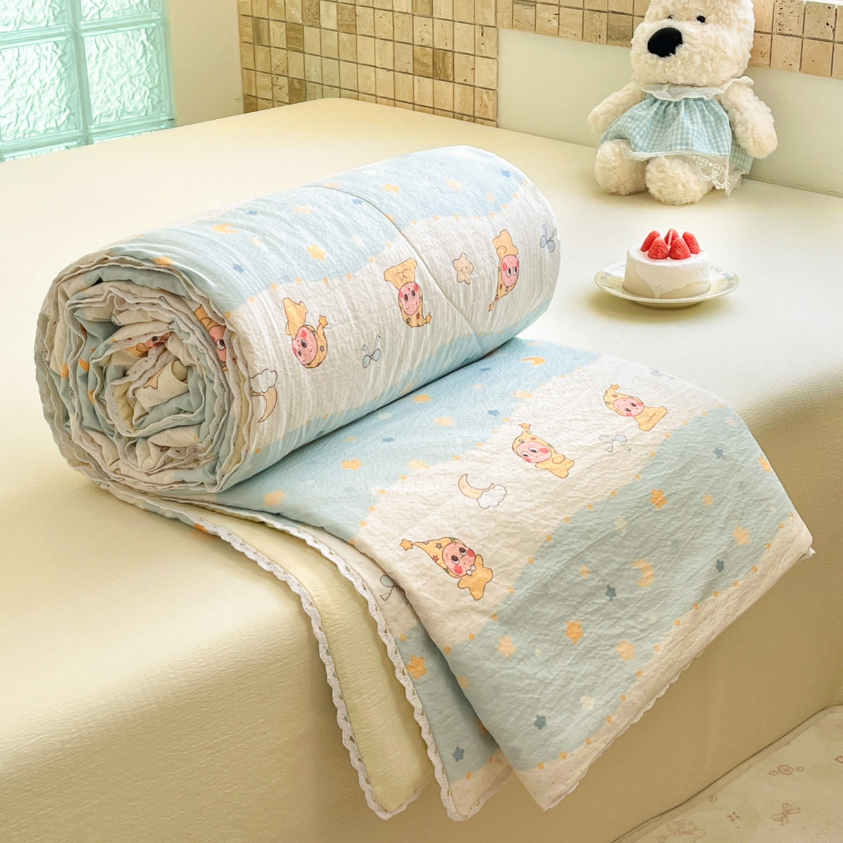 91家纺网 家纺一手货源 找家纺 川悦生活 2026新款双层纱木棉夏被四件套 数星星