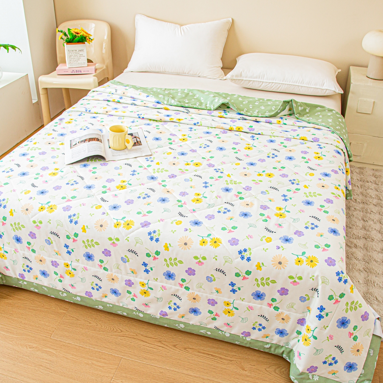 91家纺网 家纺一手货源 找家纺 美之润2026新款A类全棉印花夏被空调被夏凉被 芳草米